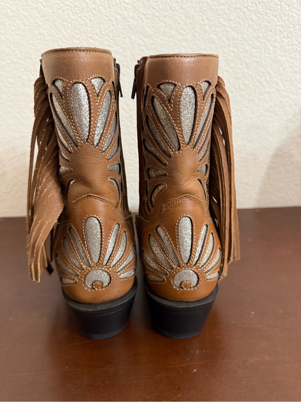 J.B. Dillon Reserve Tan Silver Glitter Fringe Western Cowgirl Boots 7B EUC - Picture 7 of 14